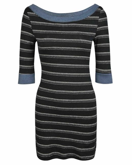 My Mum Made It Boat Neck Stripe Dress in Black | Lyst