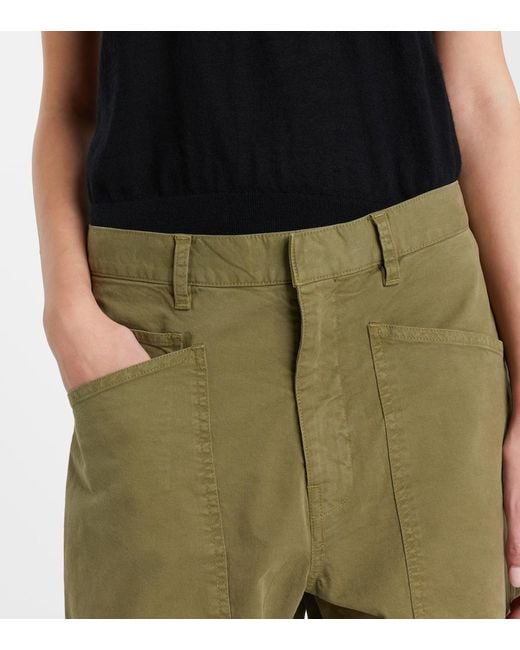 Nili Lotan Green Shon Cotton Twill Barrel-Leg Pants