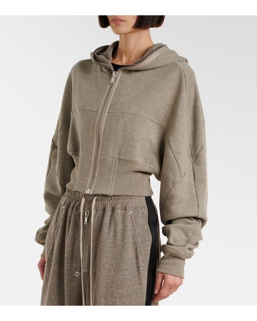 Rick Owens Natural Cropped Cotton-Blend Jersey Hoodie