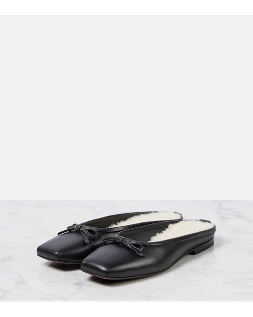 Brunello Cucinelli Black Monili Shearling-Lined Leather Mules