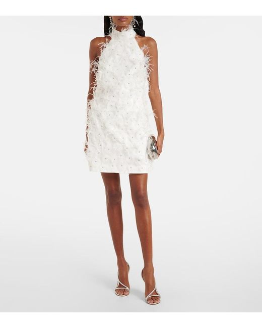 Rebecca Vallance White Bridal Meha Feather-Trimmed Minidress