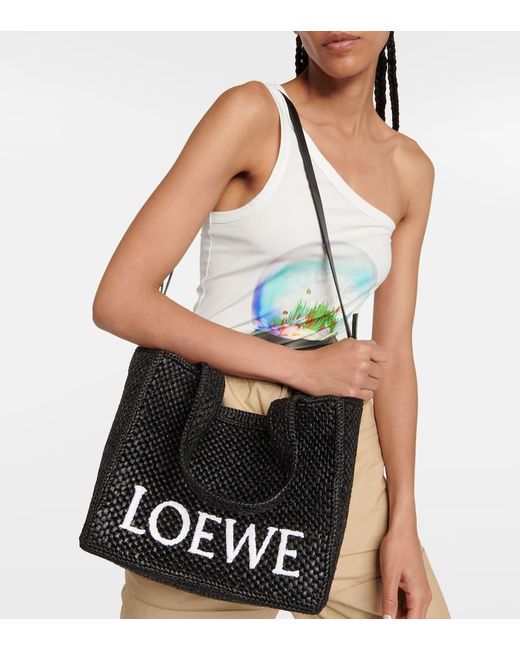 Loewe Black X Paula's Ibiza Medium Logo-Print Raffia-Blend Top-Handle Bag