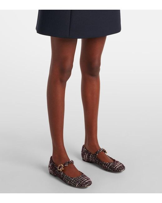 Gianvito Rossi Brown Mary Ribbon Boucle Mary Jane Flats