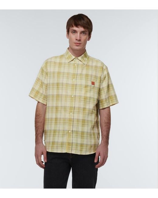 Camicia A Quadri Con Pelle di Loewe in Metallic da Uomo