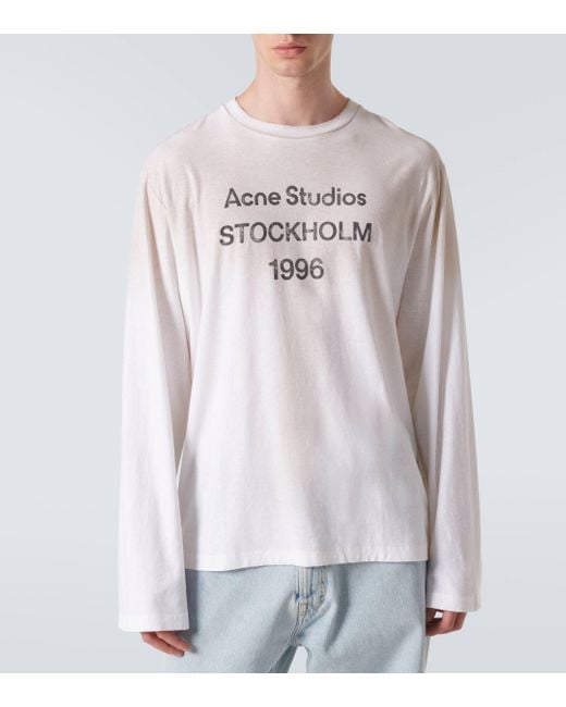 Acne White Logo Distressed Jersey T-shirt for men