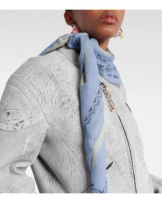 Acne Blue Printed Wool Scarf