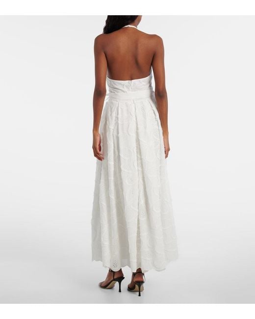 Elie Saab White Embroidered Belted Cotton-Blend Midi Dress