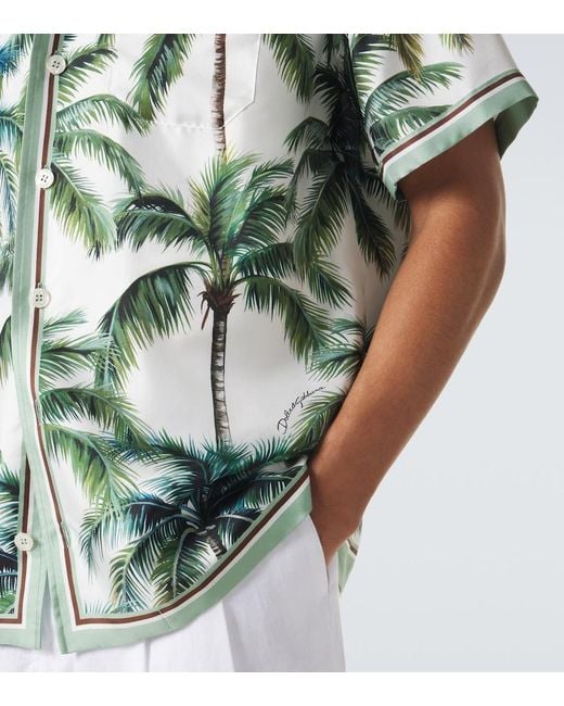 Dolce & Gabbana Green Printed Silk Twill Shirt for men