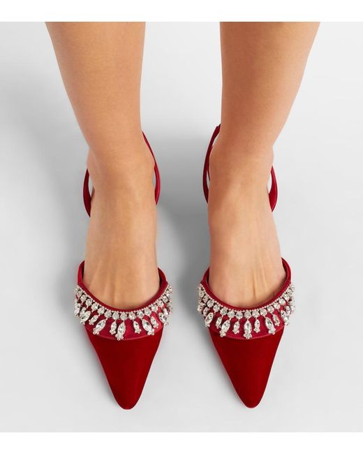 Manolo Blahnik Red Bequila 30 Embellished Velvet Slingback Pumps