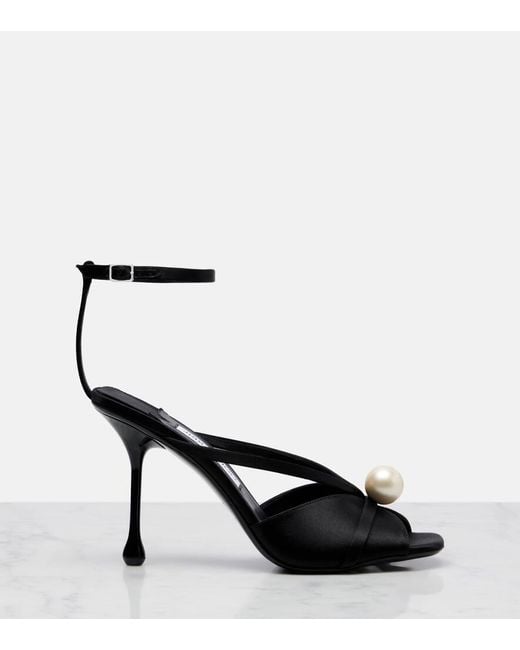 Jimmy Choo Black Siva 95 Embellished Satin Sandals