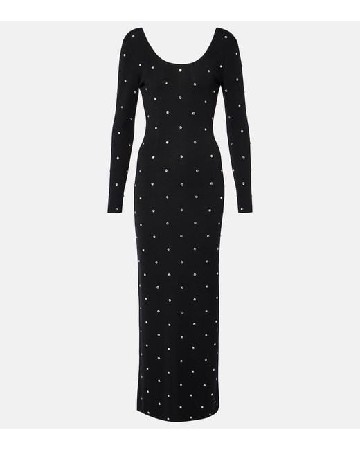 Versace Black Crystal-Embellished Virgin Wool Midi Dress