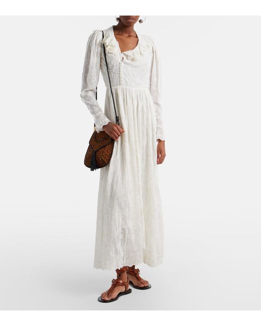 Isabel Marant White Zoen Floral Cotton And Silk Maxi Dress
