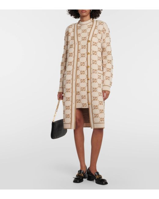 Robe en laine à motif GG bouclé en jacquard Gucci en coloris Natural