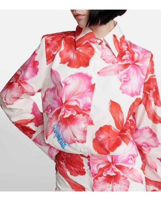 The Attico Red Margot Floral Cotton Shirt Dress