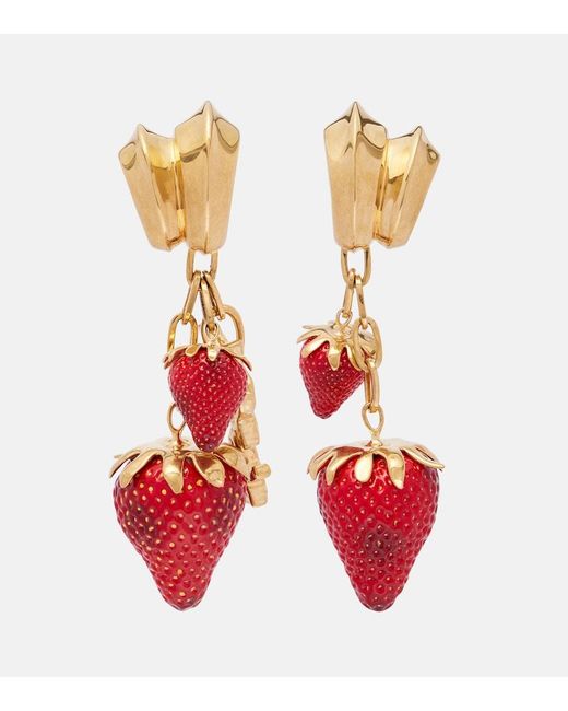 Saint Laurent White Cassandre Embellished Drop Earrings