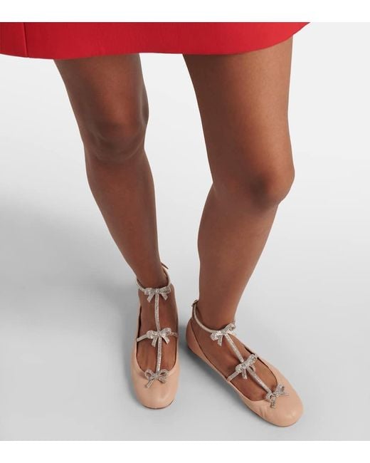 Rene Caovilla Pink Caterina Bow-Detail Leather Ballet Flats
