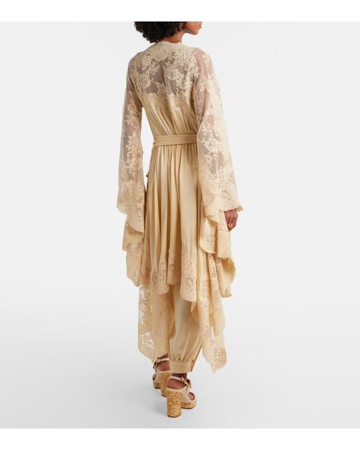 Zimmermann Natural Como Lace-Trimmed Draped Silk Midi Dress