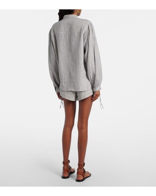 Isabel Marant Gray Thaliany Striped Cotton Shorts