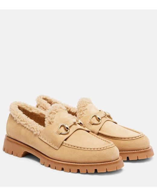 Gucci Natural Loafers Sylke Aus Veloursleder Mit Shearling