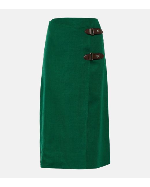 Loro Piana Green Linen And Wool Midi Skirt