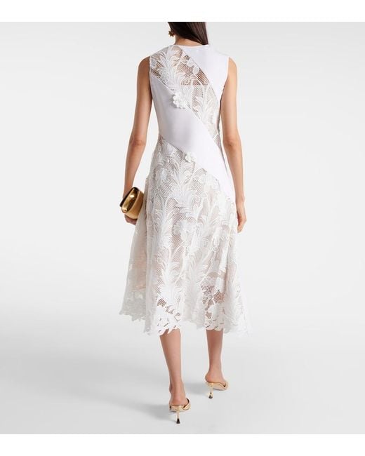 Oscar de la Renta Natural Lace-Trimmed Wool-Blend Midi Dress