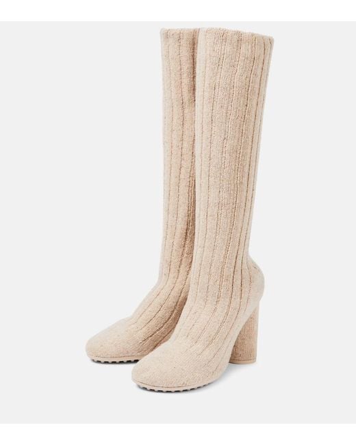 Bottega Veneta White Knitted Atomic Boots 90