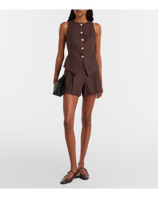 Veronica Beard Brown Haina Linen-Blend Twill Shorts