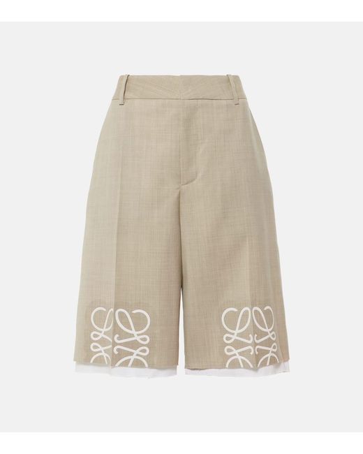 Loewe Natural Anagram Cutout Wool Bermuda Shorts