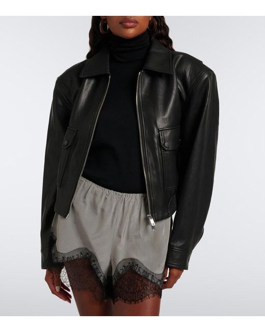 Frankie Shop Gray Dalia Checked Lace-Trimmed Satin Shorts