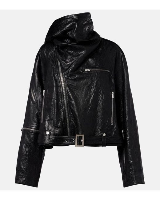 Rick Owens Black Scarf Light Leather Biker Jacket