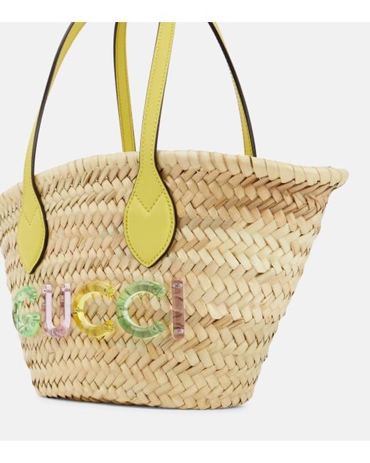 Gucci Metallic Small Logo Straw Basket Bag