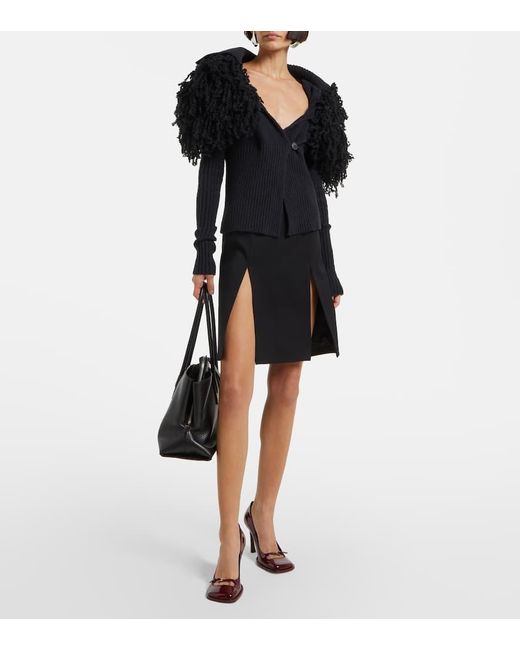 The Attico Black Midi Skirt With Front Slits