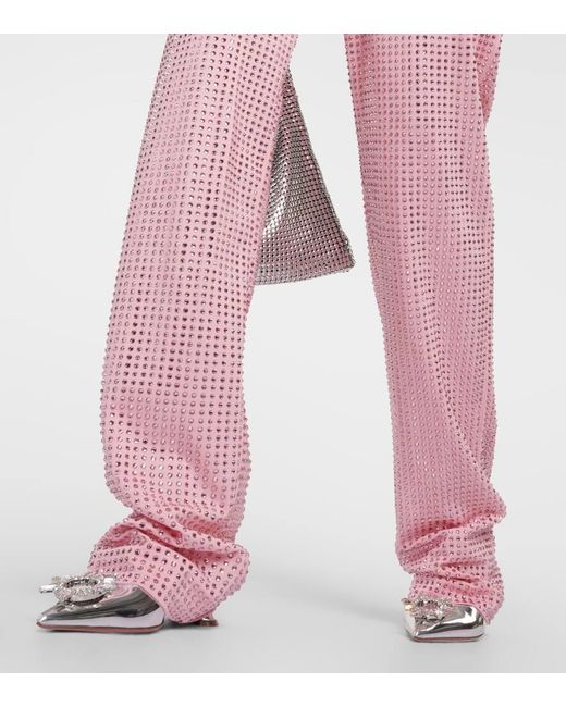 Area Pink Crystal-Embellished Jersey Straight Pants