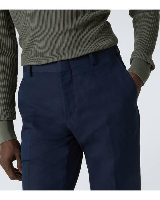 Brioni Blue Pienza Linen And Cotton Straight Pants for men