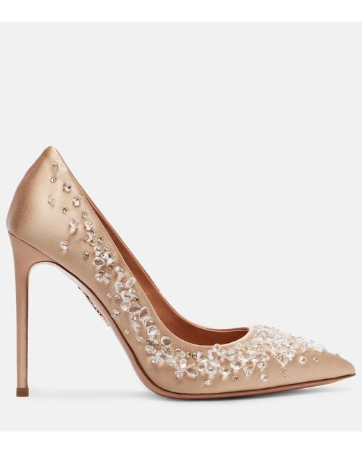 Aquazzura Brown Constellation Embellished Satin Pumps