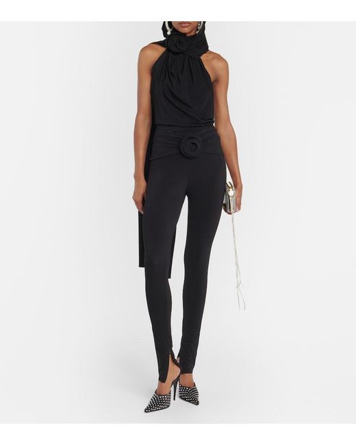 Magda Butrym Black Floral-Applique Jersey Slim Leggings
