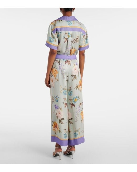 Self-Portrait Multicolor Floral Twill Palazzo Pants