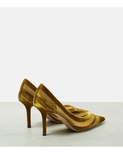 Jimmy Choo Metallic Love 85 Velvet-Trimmed Pumps
