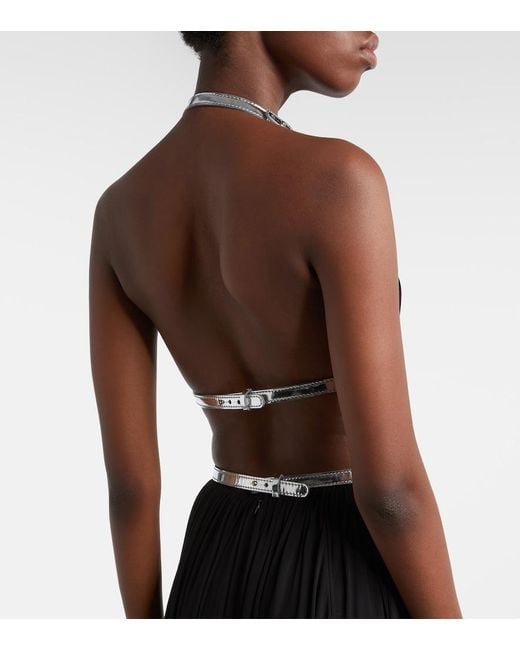 Alaïa Black Leather-Trimmed Draped Gown