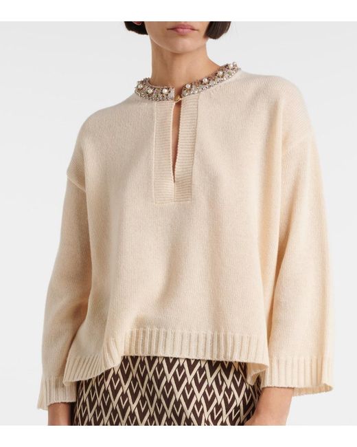 Valentino Natural Embellished Virgin Wool Sweater