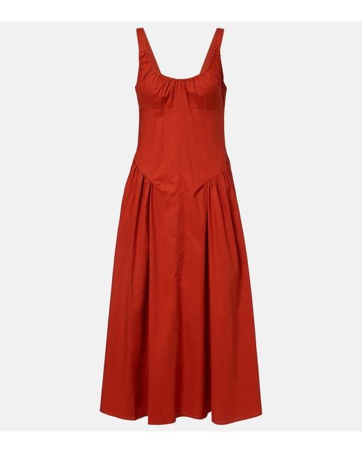 Faithfull The Brand Red Olas Cotton Midi Dress