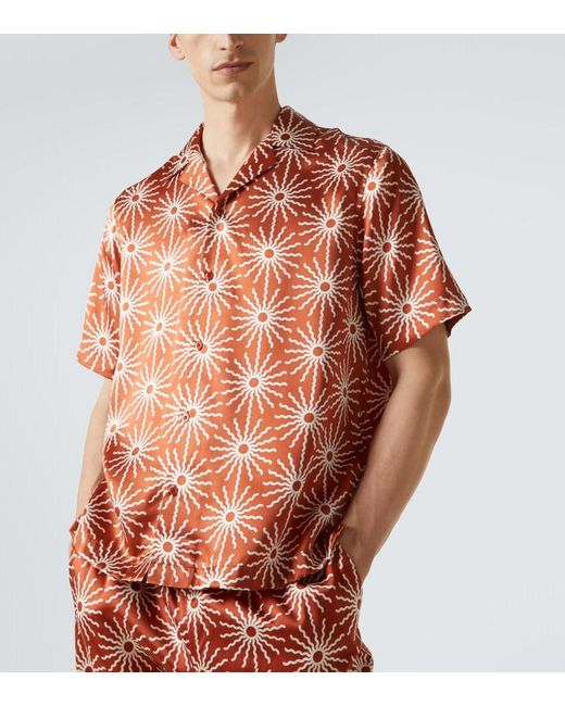 Frescobol Carioca Red Roberto Printed Silk Bowling Shirt for men