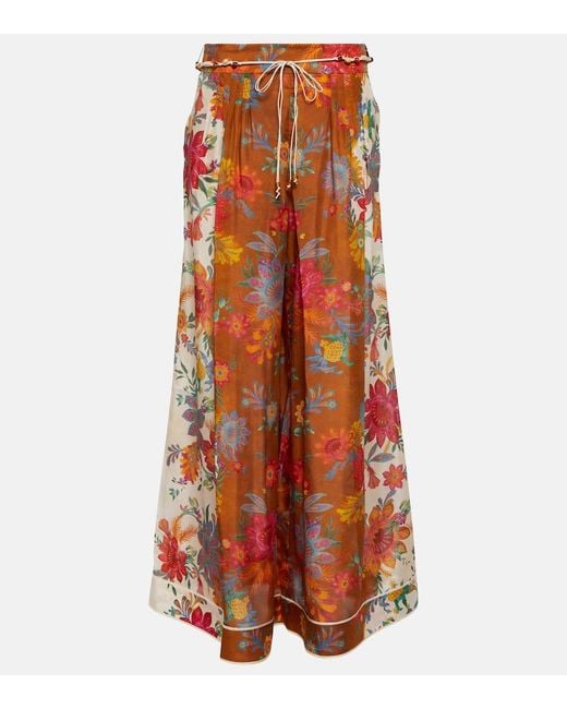 Zimmermann Multicolor Ginger hose mit weitem bein aus seide mit blumenprint