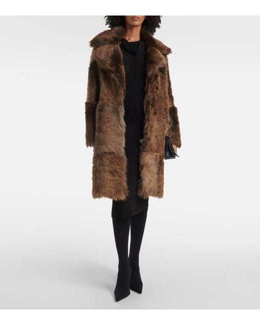 Nour Hammour Brown Evita Shearling Wrap Coat