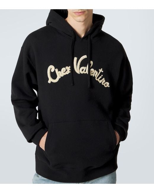 Valentino Black Chez Cotton Jersey Hoodie for men