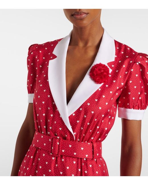 Rodarte Red Printed Silk Twill Midi Dress
