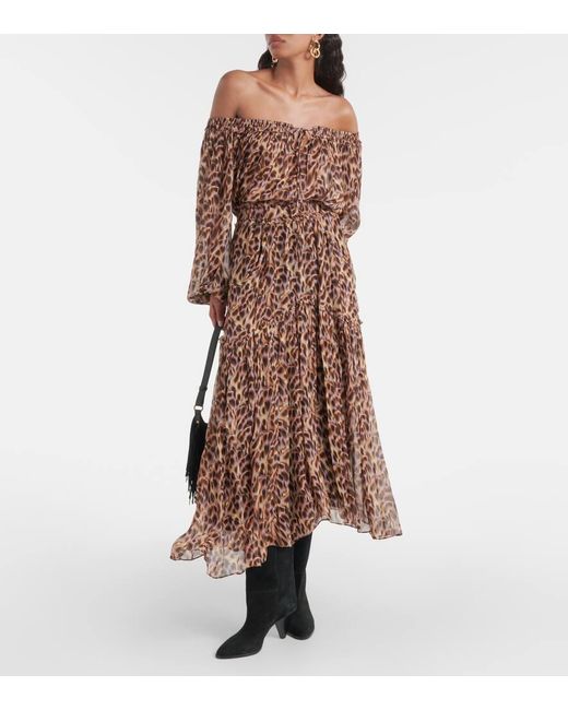 Isabel Marant Brown Vutti Printed Off-Shoulder Blouse