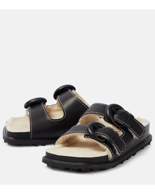 MARINE SERRE Black Leather Slides