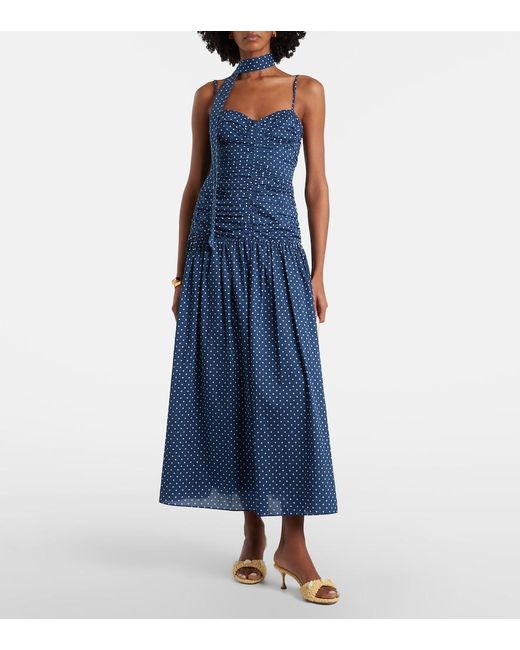 Posse Blue Edie Polka-Dot Midi Dress