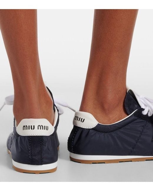 Miu Miu Blue Plume Suede-Trimmed Sneakers
